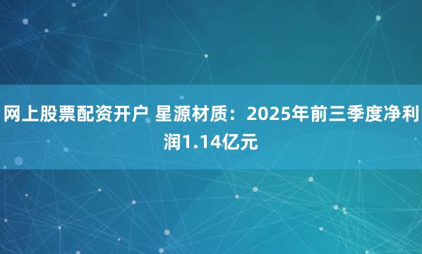 网上股票配资开户 星源材质：2025年前三季度净利润1.14亿元